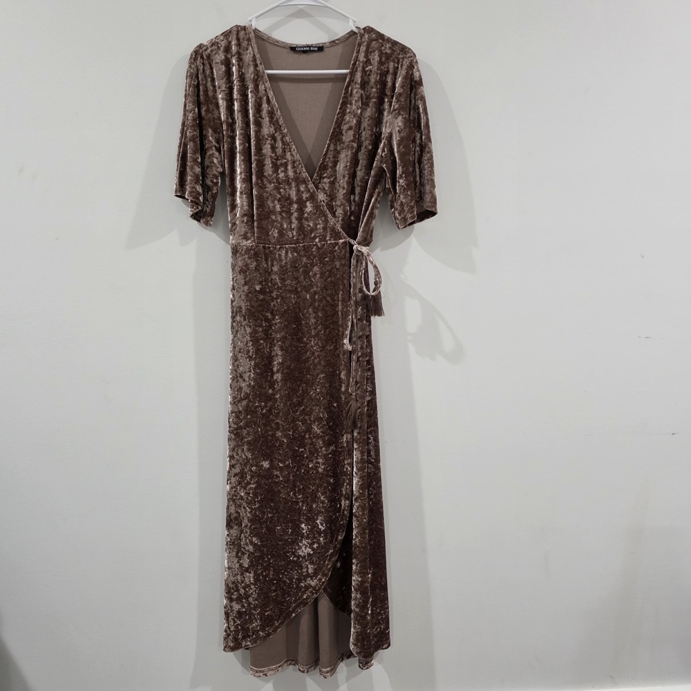 Gianni Bini Crushed Velvet Wrap‎ Dress Size Small Mauve Pink Fairy Glam